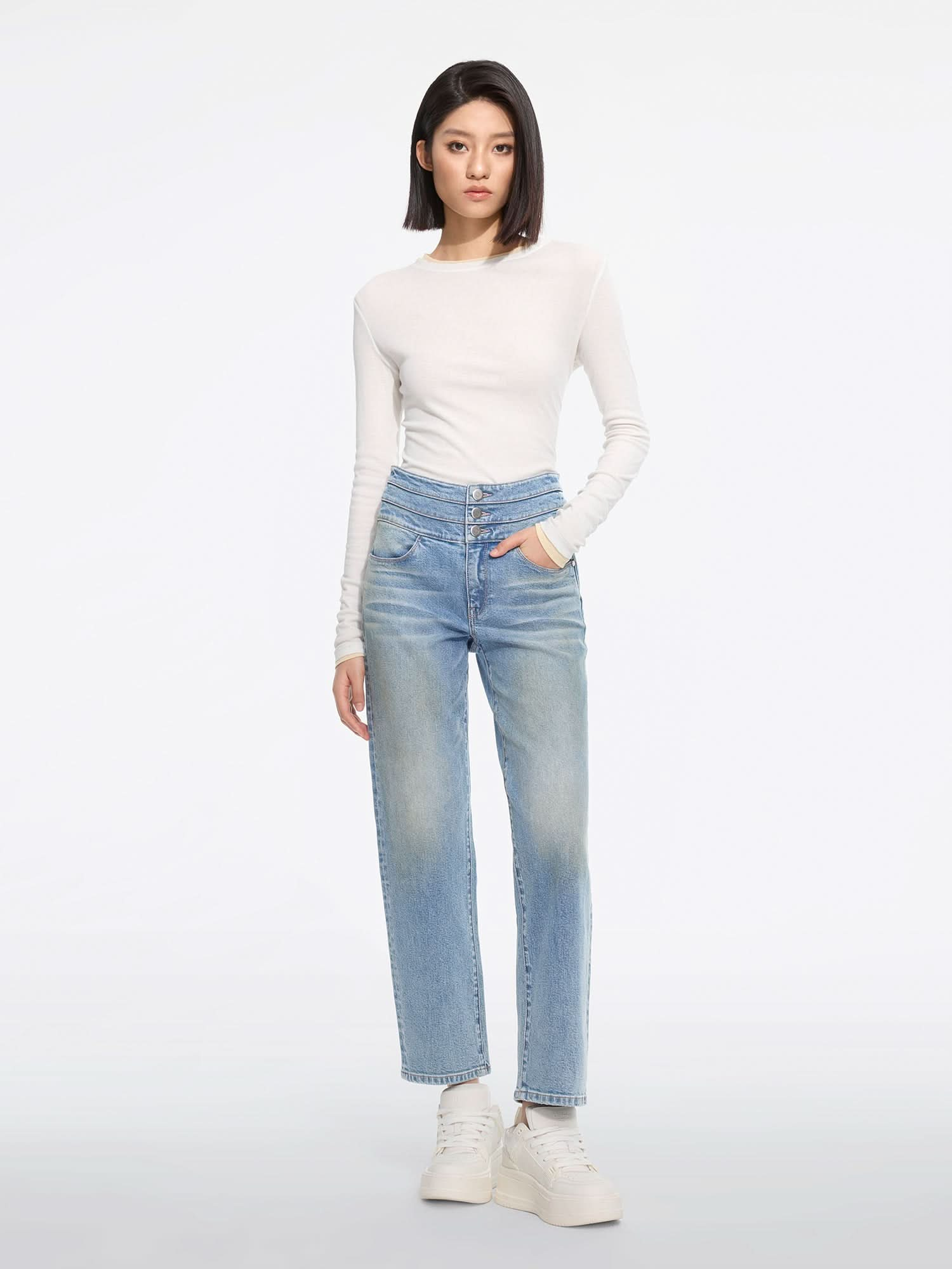 High Waisted Straight-Leg Jeans