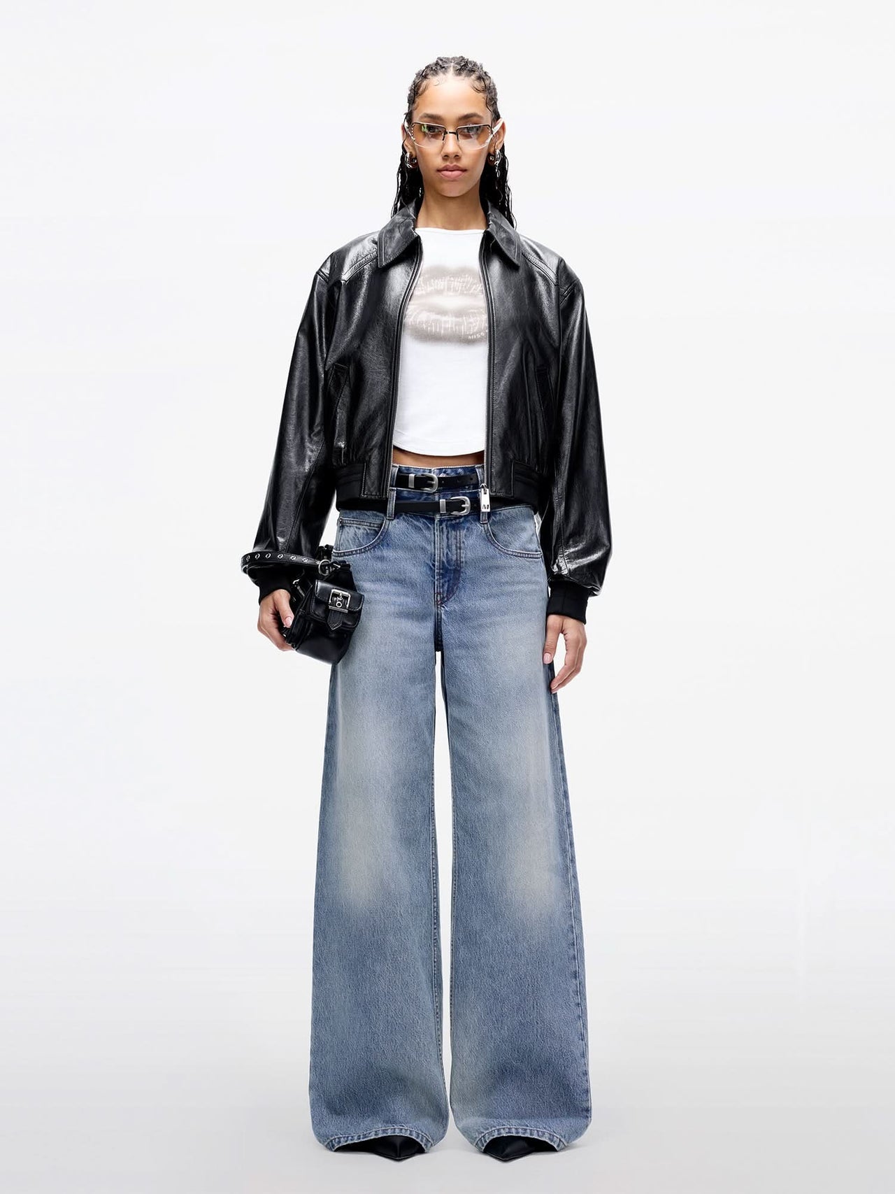 Double Belt High-Waisted Straight-Leg Jeans