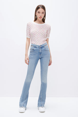 Vintage Flared Cotton Jeans With Butterfly Shape Waistline