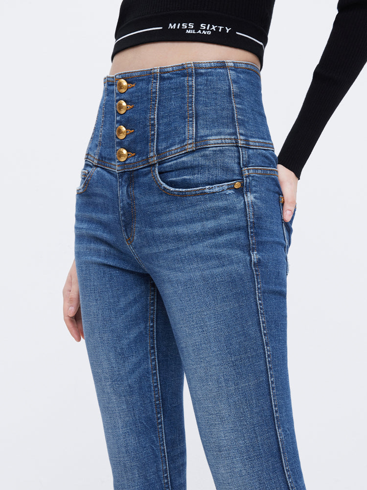 Four Buttons Super High Waisted Slim Jeans