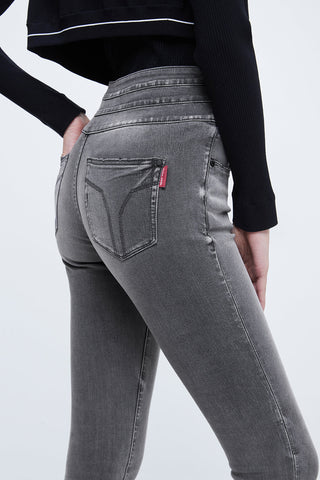 High Rise Black And Gray Cotton Stretch Skinny Jeans