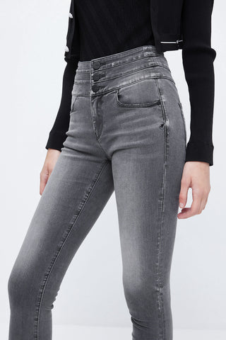 High Rise Black And Gray Cotton Stretch Skinny Jeans