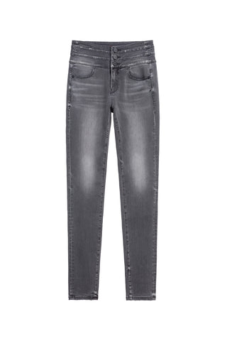 High Rise Black And Gray Cotton Stretch Skinny Jeans
