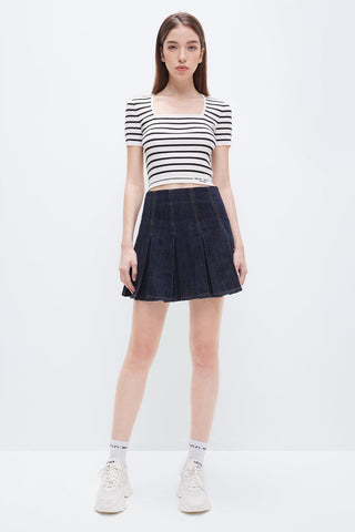 Denim Pleated Skirt