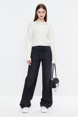 Vintage Braided Sweater With Metallic Chain