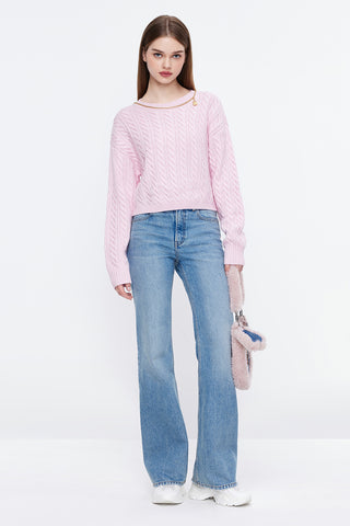 Vintage Braided Sweater With Metallic Chain