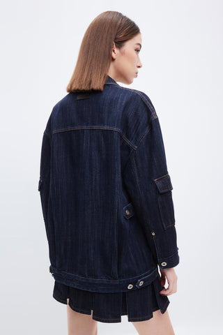 Dark Blue Vintage Cargo Style Denim Jacket