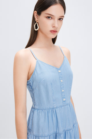 V Neck Tencel Denim Slip Dress