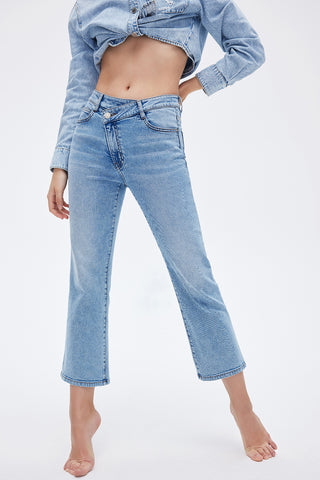 Asymmetric Low-rise Slim Bootcut Jeans With Silk