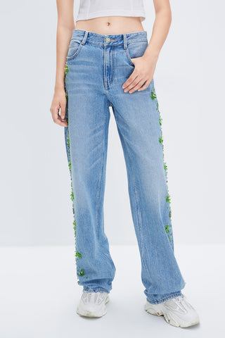 Baggy Straight Fit Leg Jeans With Linen Blend