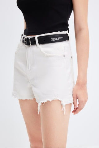Stretchy Ripped White Denim Shorts With Silk