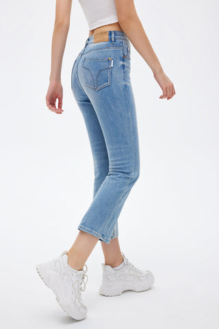 Stretchy White Flared Jeans With Silk