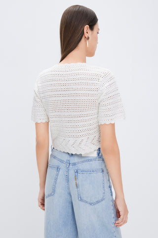 V-Neck Embroidered Hollow-out Short-sleeve Cardigan