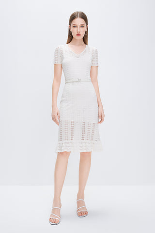Elegant Two-piece Set Hollow-out Silk Linen Dress