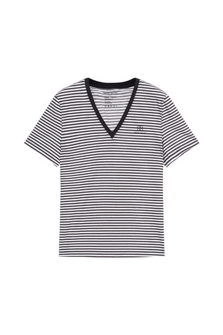 V-Neck Black And White Striped T-Shirt