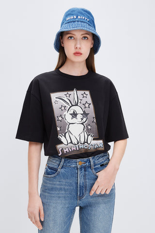 Gradient Letter Beaded Bunny T-Shirt