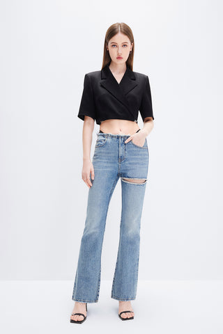 Triacetate Lace-Up Cropped Suit