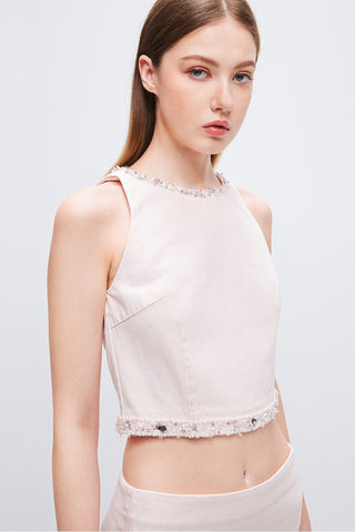 Sleeveless Light Pink Denim Shirt