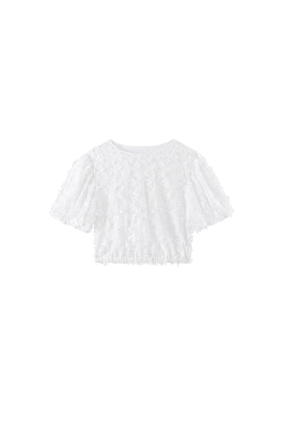 White Round-Neck Lace Crochet Blouse