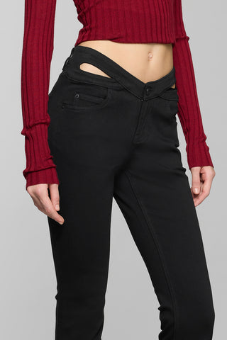 Low Rise Black Stretch Thermal Flared Jeans