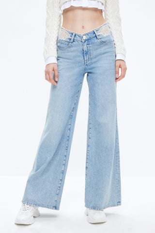 Angel Collection Embroidered Cotton Low-Rise Flared Jeans