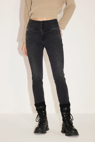 Black And Gray Cashmere High-Waist Stretch Skinny Jeans