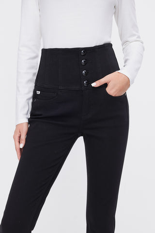 Stretchy High Waist Skinny Jeans With Four Buttons