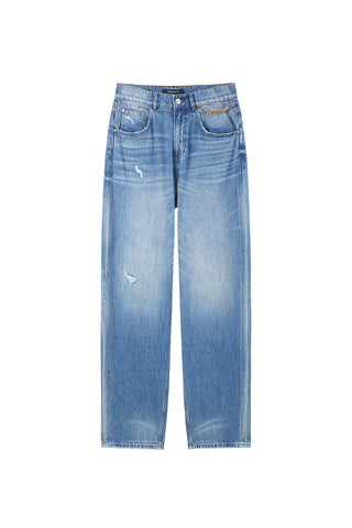 Vintage Wide Leg Jeans With Metal Chain