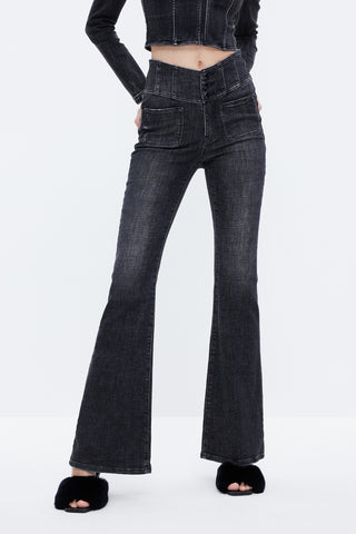 Black And Gray V-Shape High Rise Vintage Flared Jeans