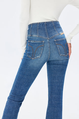 Dark Blue V-Shape High Rise Vintage Flared Jeans