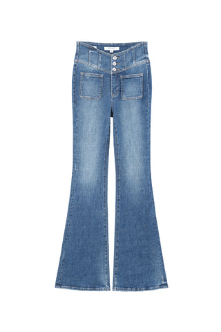 Dark Blue V-Shape High Rise Vintage Flared Jeans