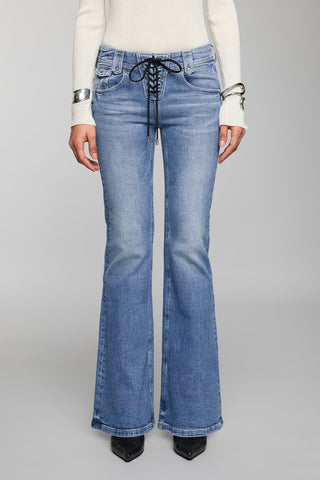 Lace-Up Sexy Low Rise Flared Jeans