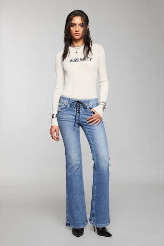 Lace-Up Sexy Low Rise Flared Jeans