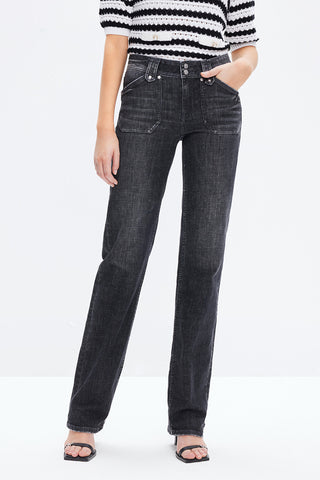 Vintage Black Gray Double Button High Waist Straight Leg Jeans