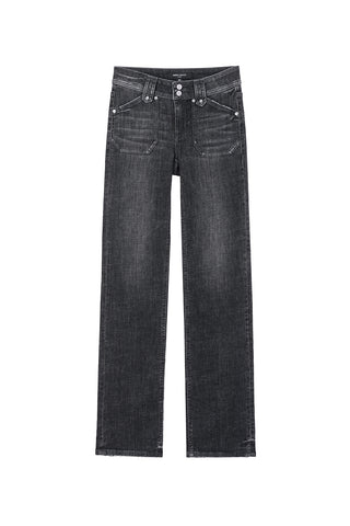 Vintage Black Gray Double Button High Waist Straight Leg Jeans