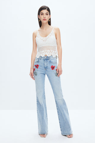 Slim Fit Flared Cotton Jeans With Delicate Beaded
