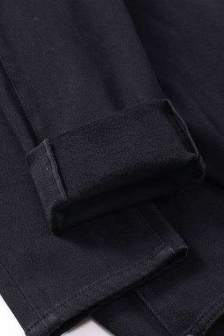 Black V-Shape High-Waisted Cashmere Denim Jeans