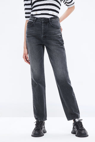 Buttons Black And Gray Straight Fit Jeans