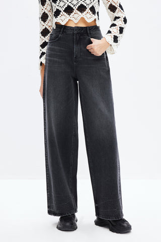 Black Grey High Waist Relax Fit Jeans