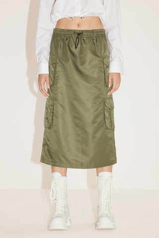 Vintage Army Green Utility Slit Skirt
