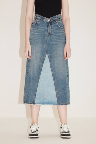 Contrasting Colour Hollow Butterfly Denim Skirt