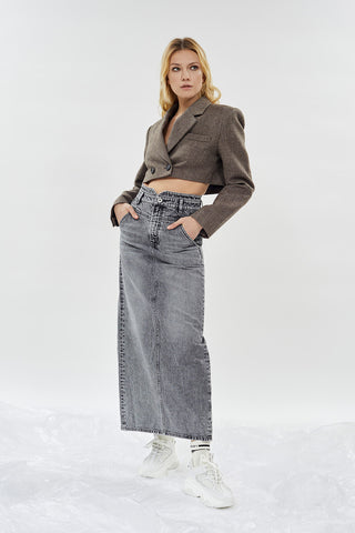 Gray Denim Slit Skirt