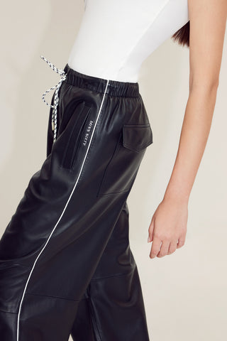 Sporty Style Black Leather Pant