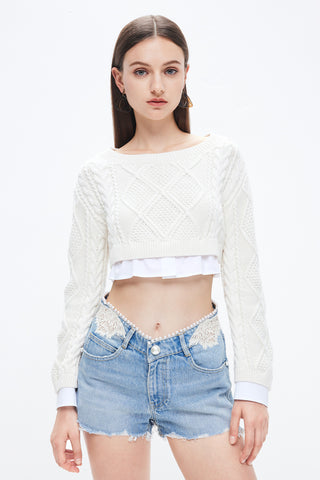 Angel Collection Splicing Cropped  Knit Top