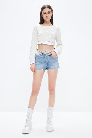Angel Collection Splicing Cropped  Knit Top