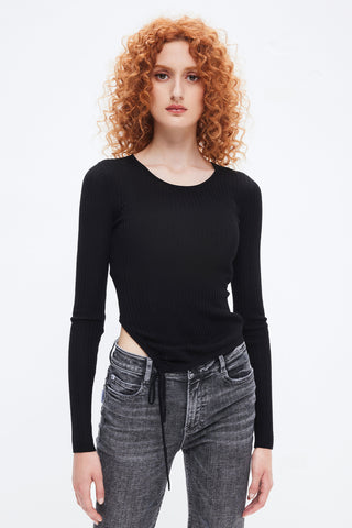 Lace-Up Stretch Wool Blend Knit Top