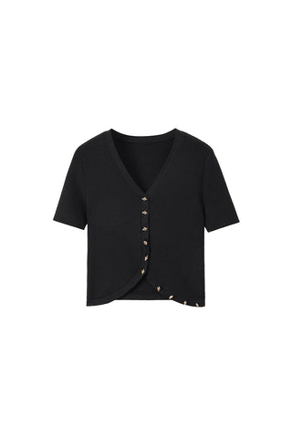 V-Neck Stretch Slim Fit Short Sleeves Top