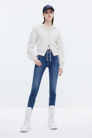 White Hooded Double-Zip Woolen Jacket