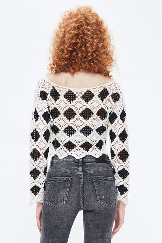 Black And White Check Crocheted Cropped Top