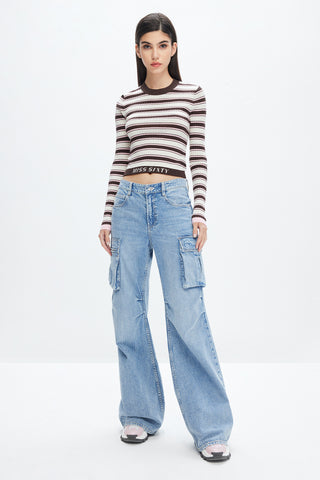 Round Neck Striped Cropped Sweater